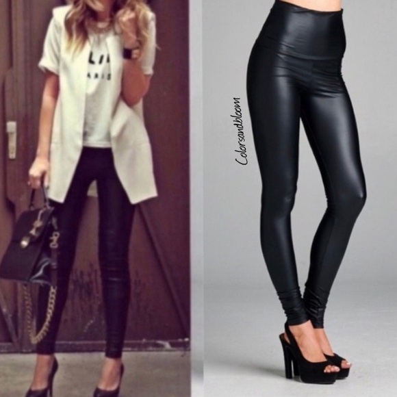 Vegan Faux Fur Leather Leggings - Picture 3 of 3